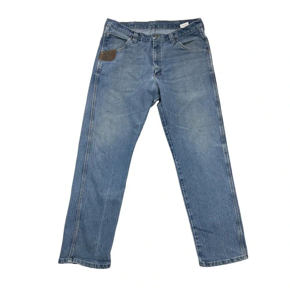 Wrangler Riggs Workwear Jeans Mens 38x32 Blue Straight Leg Denim